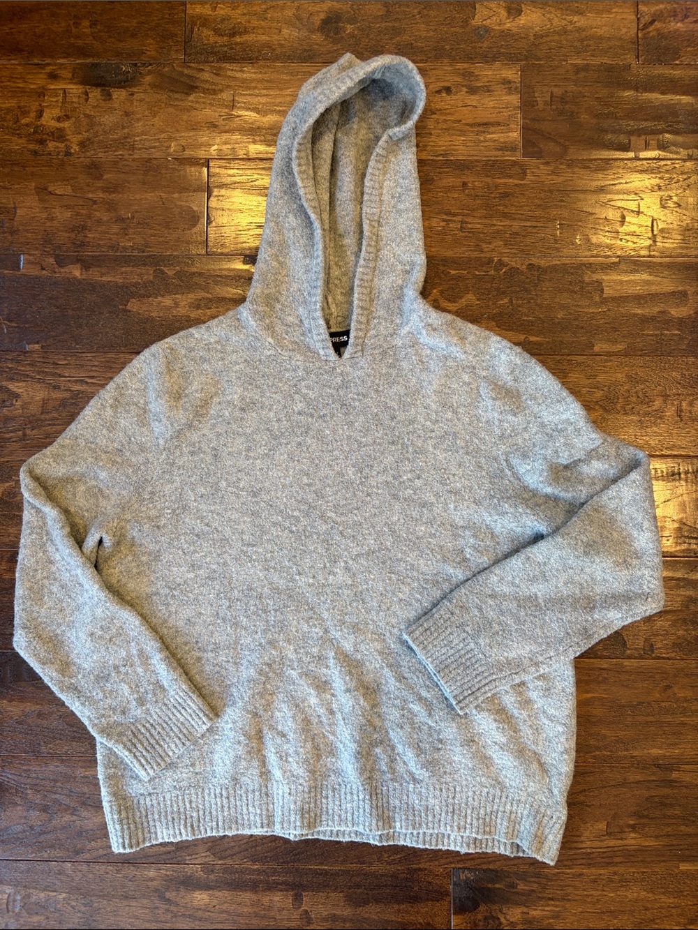 Express Light Gray Hooded Knit Sweater